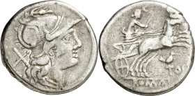 (189-180 a.C.). Anónima. Denario. (Bab. 35) (Craw. 141/1). Golpecito en anverso. 3,73 g. MBC-.
