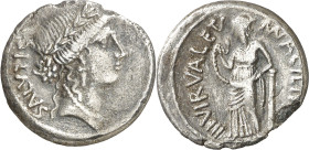 (hacia 49 a.C.). Gens Acilia. Denario. (Bab. 8) (Craw. 442/1a). Oxidaciones limpiadas. 3,38 g. (MBC).