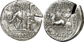 (58 a.C.). Gens Aemilia. Denario. (Bab. 8) (Craw. 422/1b). Corte de cizalla. 3,89 g. (MBC/MBC+).
