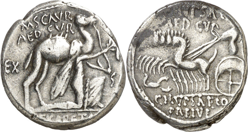 (58 a.C.). Gens Aemilia. Denario. (Bab. 8) (Craw. 422/1b). 4,18 g. MBC+/MBC.