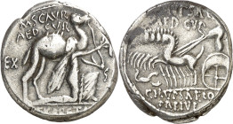 (58 a.C.). Gens Aemilia. Denario. (Bab. 8) (Craw. 422/1b). 4,18 g. MBC+/MBC.