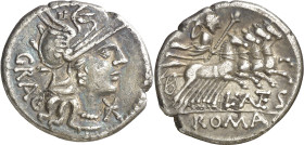 (hacia 136 a.C.). Gens Antestia. Denario. (Bab. 9) (Craw. 238/1). Raspadura en canto. 3,49 g. MBC+.