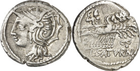 (hacia 104 a.C.). Gens Appuleia. Denario. (Bab. 1) (Craw. 317/3b). Grafito en reverso. 3,81 g. MBC.
