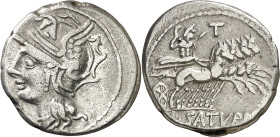 (hacia 104 a.C.). Gens Appuleia. Denario. (Bab. 1) (S. 1 var) (Craw. 317/3a). 3,77 g. MBC.