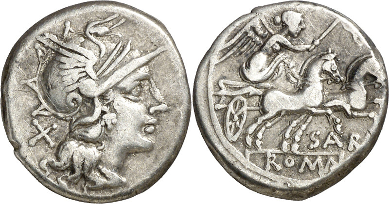 (hacia 155 a.C.). Gens Atilia. Denario. (Bab. 1) (Craw. 199/1a). 3,76 g. MBC+.