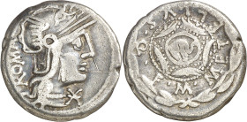 (hacia 127 a.C.). Gens Caecilia. Denario. (Bab. 29) (Craw. 263/1a). Rayitas. 3,79 g. MBC-.