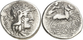 (hacia 117-116 a.C.). Gens Calidia. Denario. (Bab. 1) (Craw. 284/1a). 3,84 g. MBC-.