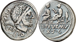 (hacia 100 a.C.). Gens Calpurnia. Denario. (Bab. 5) (Craw. 330/1a). 3,78 g. MBC.