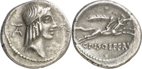 (hacia 67 a.C.). Gens Calpurnia. Denario. (Bab. 24) (Craw. 408/1b) (FFC. 441 var). Incisiones en canto y borde. 3,94 g. MBC+.