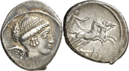 (hacia 46 a.C.). Gens Carisia. Denario. (Bab. 2) (Craw. 464/4). Descentrada. 3,71 g. (MBC).