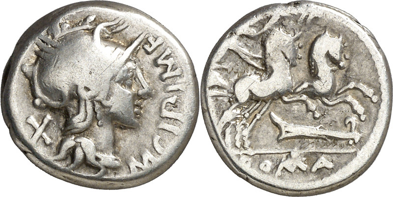 (hacia 115-114 a.C.). Gens Cipia. Denario. (Bab. 1) (Craw. 289/1). 3,85 g. MBC-.