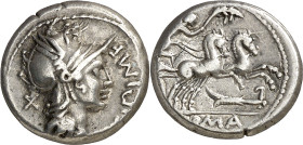 (hacia 115-114 a.C.). Gens Cipia. Denario. (Bab. 1) (Craw. 289/1). Ex Áureo 30/10/2002, nº 4046. 3,90 g. MBC.