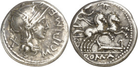 (hacia 115-114 a.C.). Gens Cipia. Denario. (Bab. 1) (Craw. 289/1). 3,52 g. MBC+.