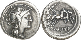 (hacia 110-109 a.C.). Gens Claudia. Denario. (Bab. 1) (Craw. 300/1). Incisión en canto. 3,89 g. MBC.