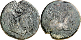 Emporiae (Sant Martí d'Empúries). As. (FAB. 1247) (ACIP. 1100). Contramarcas delfín en círculo de puntos y DD en cartela (ACIP. pág. 782 y 783, nº 174...