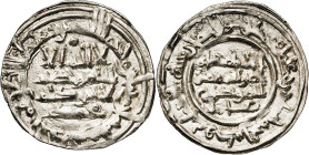 Califato. AH 388. Hisham II. Al Andalus. Dirhem. (V. 538) (Fro. 70). Acuñación algo empastada. 2,91 g. EBC.