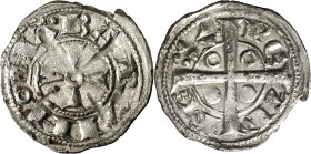 Pere I (1196-1213). Barcelona. Òbol. (Cru.V.S. 301) (Cru.C.G. 2110). Vellón rico. 0,50 g. MBC+.