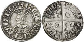 Jaume II (1291-1327). Barcelona. Croat. (Cru.V.S. falta) (Badia 111) (Cru.C.G. 2156a). Flores de cinco pétalos en el vestido. Manchitas. Ex Colección ...