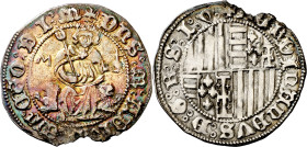 Ferran I de Nàpols (1458-1494). Nàpols. Carlí. (Cru.V.S. 1030) (CRu.C.G. 3443) (MIR. 72/4). Las D són E al revés. Pequeño defecto en canto. Ex Áureo 2...