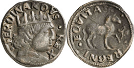 Ferran I de Nàpols (1458-1494). Àquila. Cavall. (Cru.V.S. 1079) (Cru.C.G. 3488) (MIR. 88). Las letras V son A invertidas. Ex Sisó 10/84. 1,72 g. MBC+....