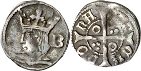 Ferran II (1479-1516). Barcelona. Quart de Croat. (Cru.V.S. 1144.1) (Cru.C.G. 3080). Golpecito. 0,79 g. MBC.