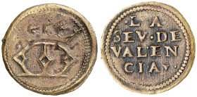 València. La Seu. Jetón. (Cru.L. 2482, var. puntuación). Ex Colección Balsach 07/10/2008, nº 6199. Cobre. MBC.