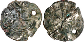 Urraca (1109-1126). León. Dinero. Falsa de época. Perforación y grieta. Rara. 0,62 g. (BC+).