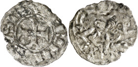 Fernando II (1157-1188). Taller indeterminado. Dinero. (AB. 101 var). Cospel algo irregular. Rara. 0,62 g. MBC.