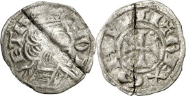 Sancho III (1157-1158). ¿Toledo?. Dinero. (AB. falta). Grieta por doblez. 0,95 g. (MBC-).