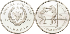 Albania. 1992. 10 leke. (KM. 70). Juegos Olímpicos - Barcelona '92. Boxeo. AG. 28,49 g. Proof.
