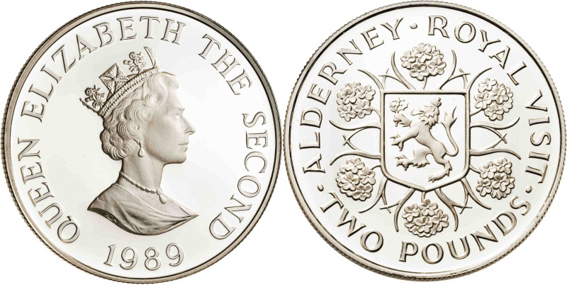 Alderney. 1989. Isabel II. 2 libras. (KM. 1a). Visita Real. AG. 28,31 g. Proof.