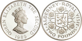 Alderney. 1989. Isabel II. 2 libras. (KM. 1a). Visita Real. AG. 28,31 g. Proof.