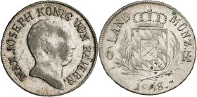 Alemania. Baviera. 1808. Maximiliano I José. 6 kreuzer. (KM. 686). AG. 2,64 g. MBC.