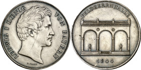 Alemania. Baviera. 1844. Luis I. 2 taler. (KM. 818). Acuñada para celebrar la finalización de la Feldhernhalle (Templo de los Generales) en Múnich. Ra...