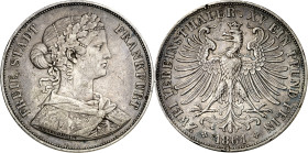 Alemania. Frankfurt del Meno. 1861. 2 taler. (KM. 365). Golpecitos. Escasa. AG. 36,80 g. MBC.
