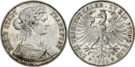 Alemania. Frankfurt del Meno. 1861. 2 taler. (KM. 365). Escasa. AG. 37,02 g. EBC.