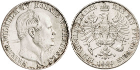 Alemania. Prusia. 1860. Federico Guillermo IV. A (Berlín). 1 taler. (KM. 471). Limpiada. Rayas. AG. 18,36 g. (MBC).