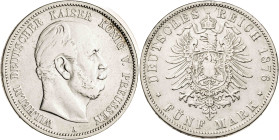 Alemania. Prusia. 1876. Guillermo I. A (Berlín). 5 marcos. (KM. 503). AG. 27,48 g. MBC-.