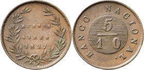 Argentina. Buenos Aires. 1827. 5/10 de real. (KM. 3). CU. 5,47 g. MBC.