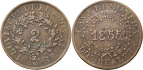 Argentina. Buenos Aires. 1855. 2 reales. (KM. 9). CU. 7,28 g. MBC.