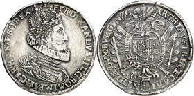 Austria. 1621. Fernando II. Klagenfurt. 1 taler. (KM. 342) (Dav. 3116). Golpecitos. Rara. AG. 26,71 g. MBC-/MBC.
