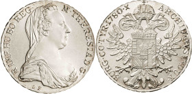 Austria. Burgau. 1780. María Teresa. SF/X. 1 taler. (KM. 23). Reacuñación. AG. 28 g. S/C-.
