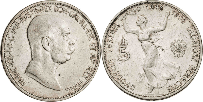 Austria. 1908. Francisco José I. 5 coronas. (KM. 2809). 60º Aniversario de Reina...