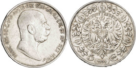 Austria. 1909. Francisco José I. 5 coronas. (KM. 2813). AG. 23,88 g. MBC-/MBC.