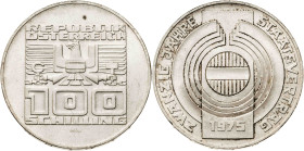 Austria. 1975. 100 chelines. (KM. 2924). 20º Aniversario del Tratado de Estado. AG. 23,78 g. EBC+.