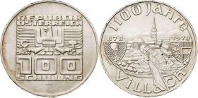 Austria. 1978. 100 chelines. (KM. 2940). 1100º Aniversario de la fundación de Villach. AG. 23,84 g. EBC.