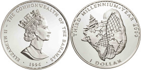 Bahamas. 1996. Isabel II. 1 dólar. (KM. 176). Milenio. En estuche oficial con certificado. AG. 31,17 g. Proof.