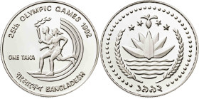 Bangladesh. 1992. 1 taka. (KM. 14). Juegos Olímpicos - Barcelona '92. AG. 31,79 g. Proof.