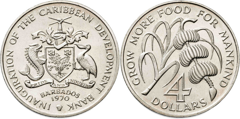 Barbados. 1970. 4 dólares. (KM. A9). F.A.O. Escasa. CU-NI. 28,28 g. S/C-.