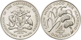 Barbados. 1970. 4 dólares. (KM. A9). F.A.O. Escasa. CU-NI. 28,28 g. S/C-.